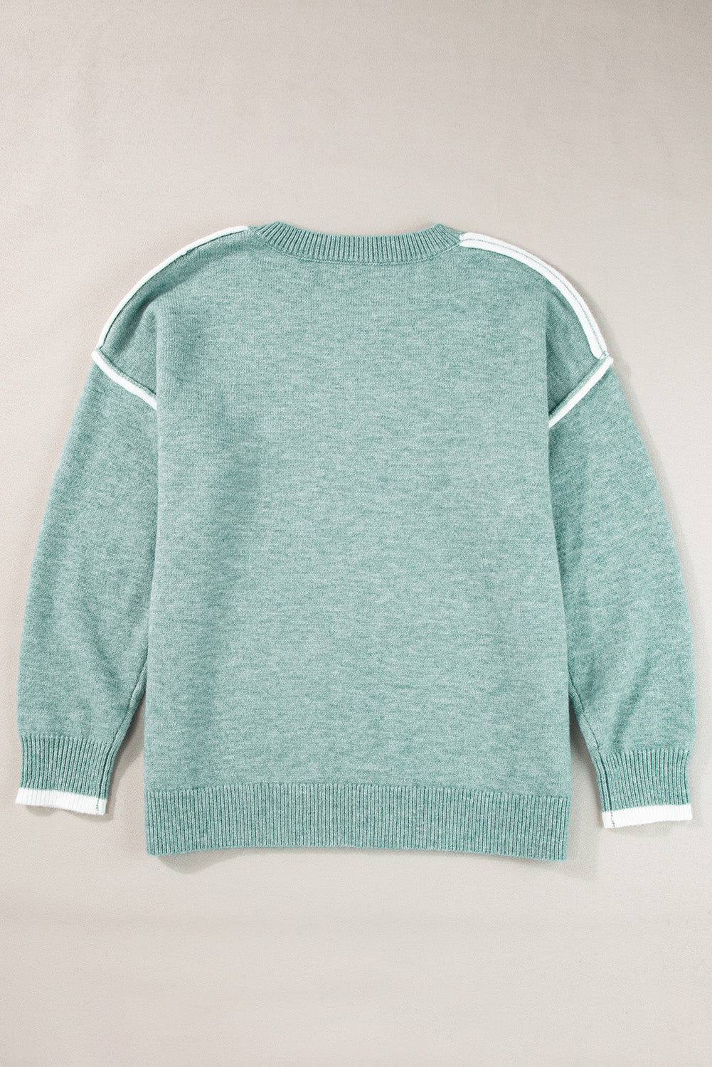 Moonlight Jade Contrast Edge Crewneck Knit Sweater Shewin