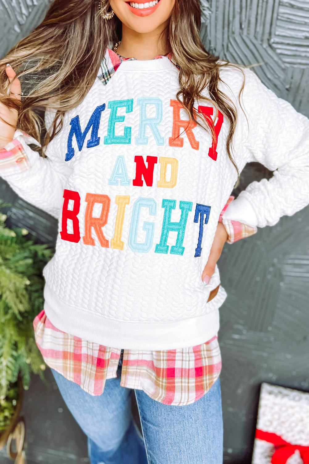 Blackish Green Merry And Bright Quilted Sweatshirt