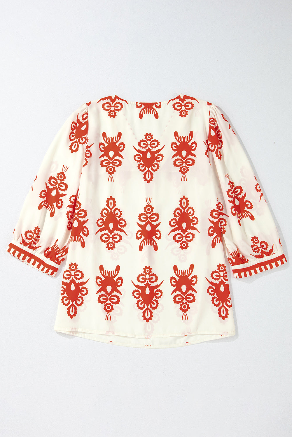 Beige Puff Sleeve Blouse with Ethnic Print