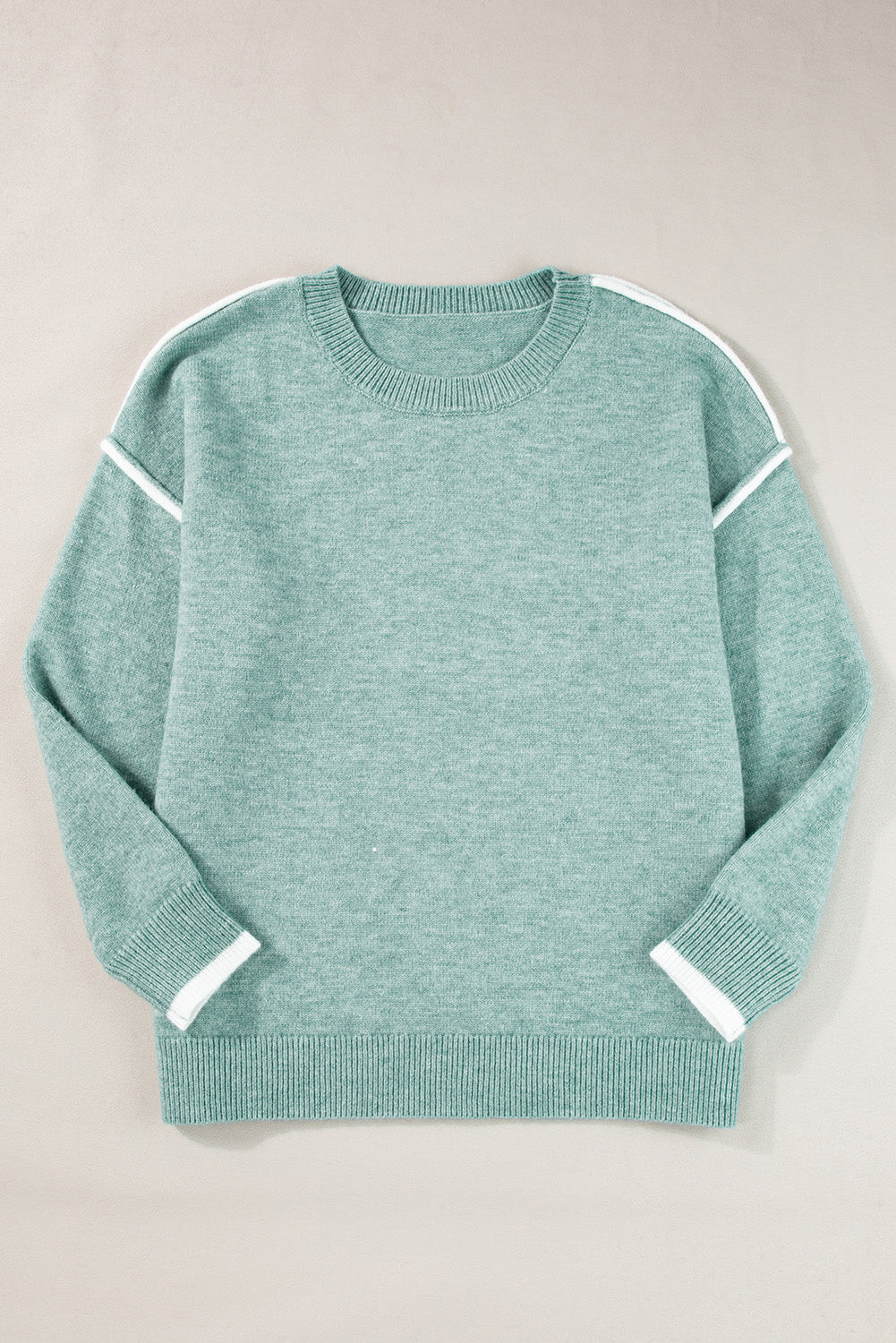 Moonlight Jade Contrast Edge Crewneck Knit Sweater Shewin