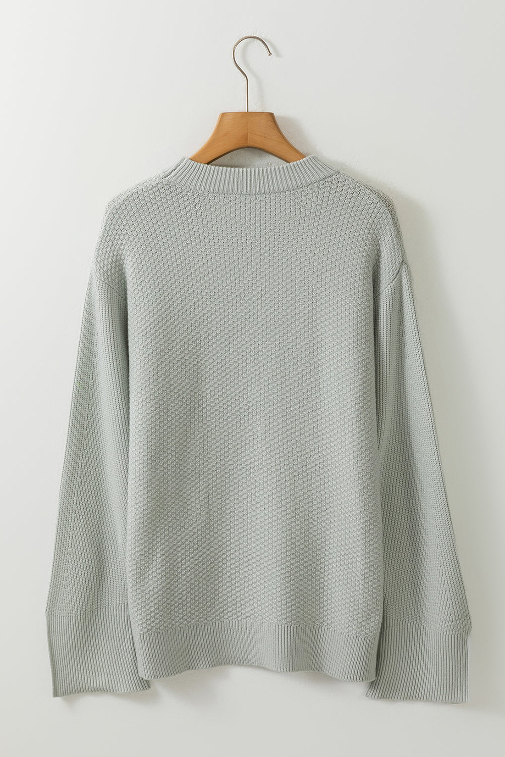 Parchment Solid Textured Knit Split Cuff Drop Shoulder Sweater Home