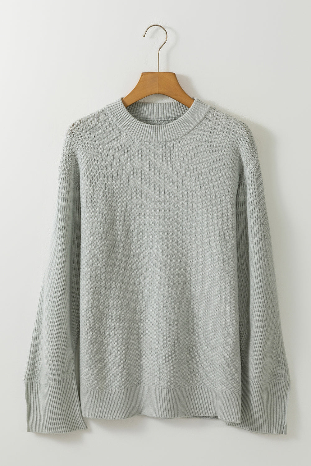 Parchment Solid Textured Knit Split Cuff Drop Shoulder Sweater Home