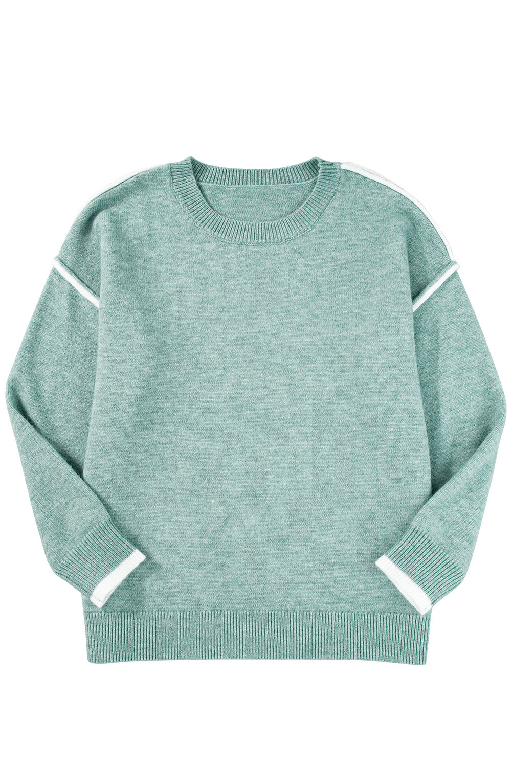 Moonlight Jade Contrast Edge Crewneck Knit Sweater Shewin