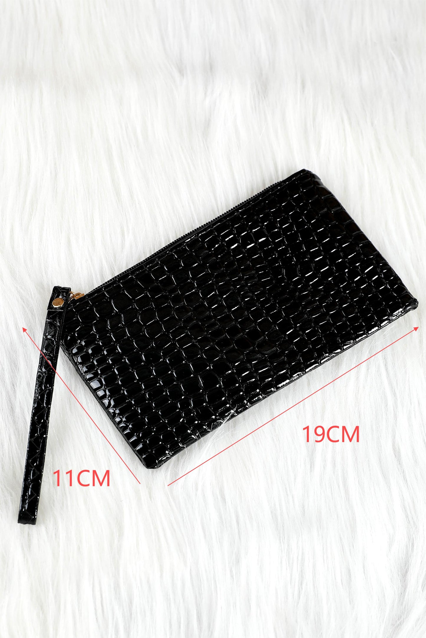 Black Croc Pattern Wristlet Clutch with Zipper