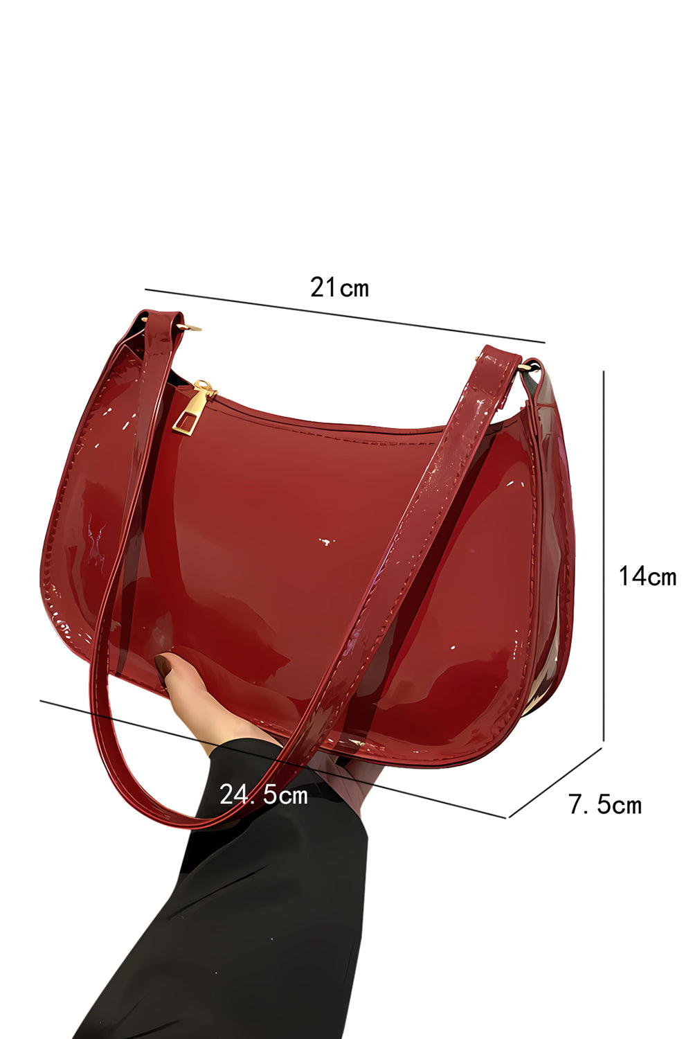 Fiery Red Patent Leather Zipper Shoulder Bag