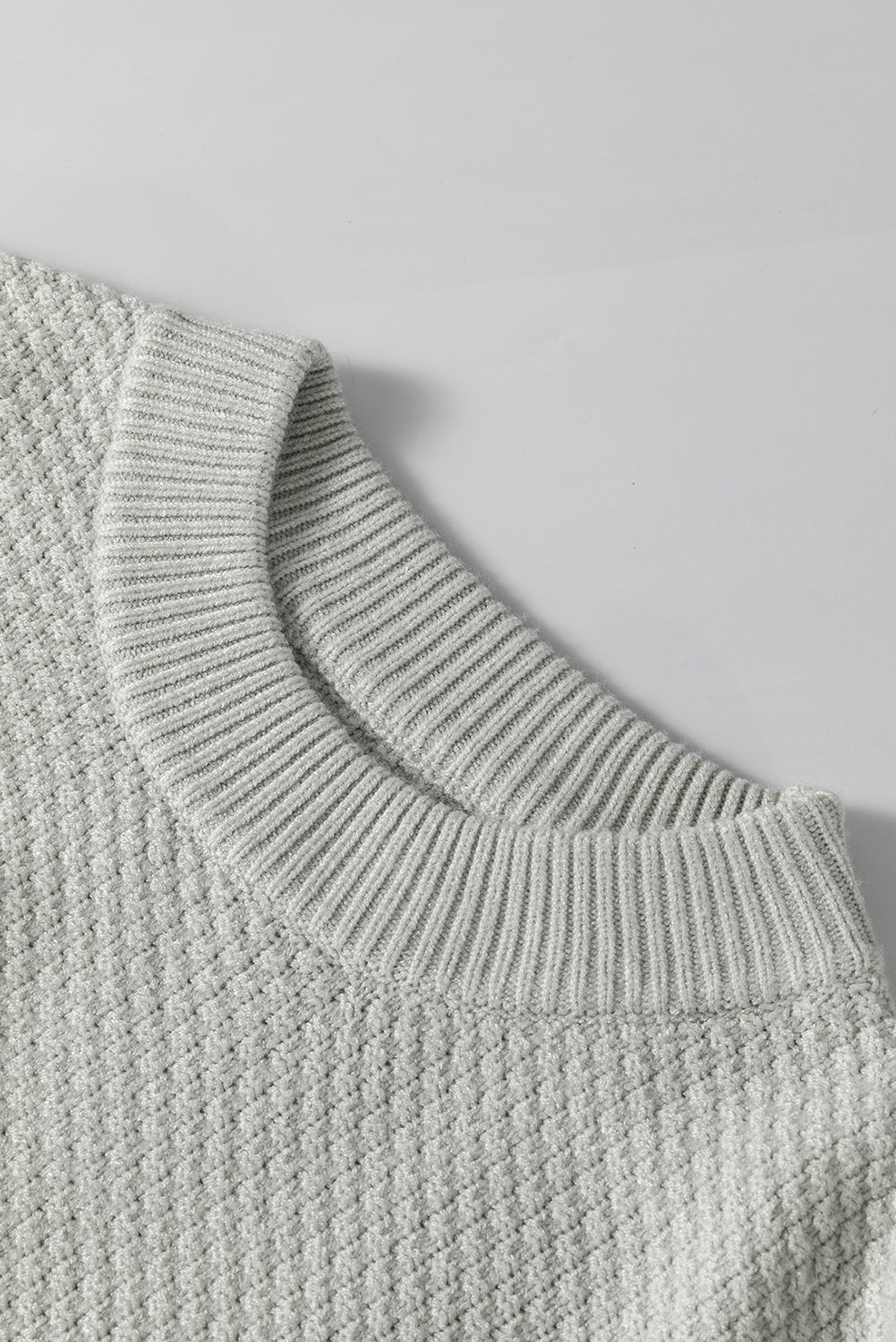 Parchment Solid Textured Knit Split Cuff Drop Shoulder Sweater Home